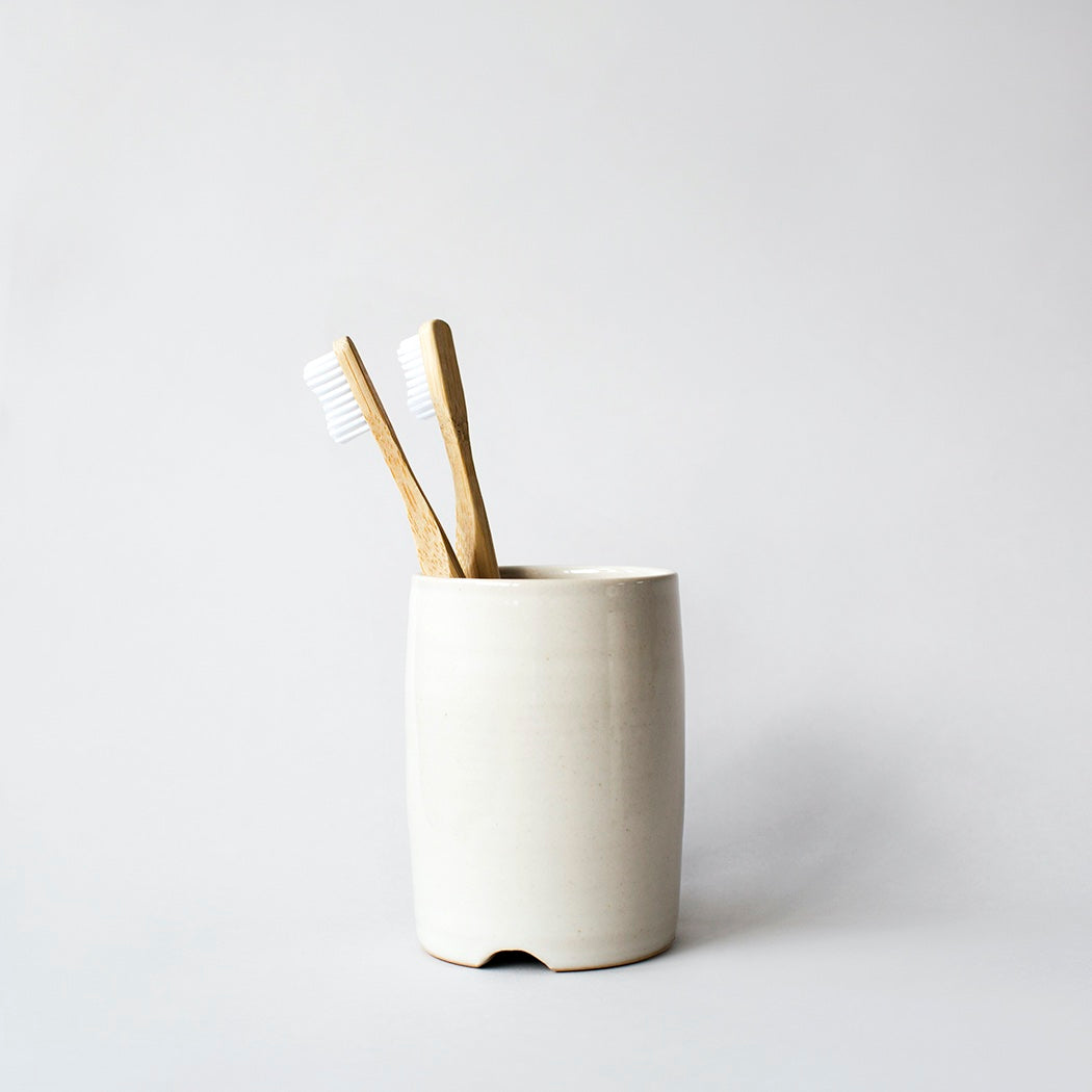 Stoneware Toothbrush Holder - White