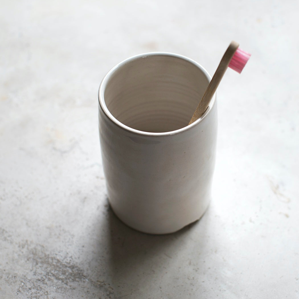 Stoneware Toothbrush Holder - White