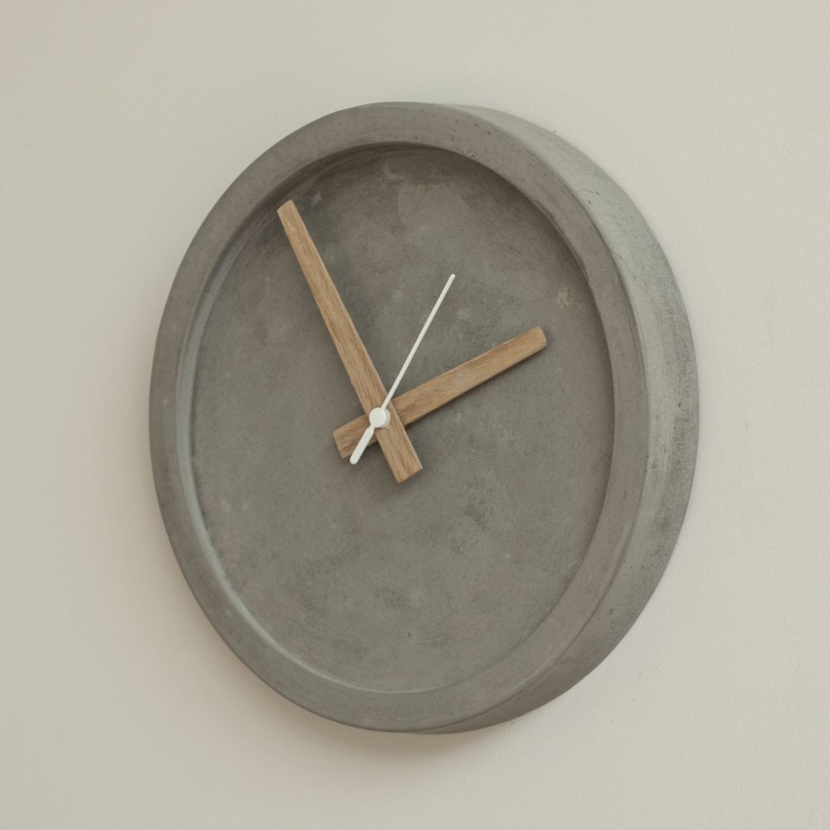 Concrete Wall Clock - Oak Hands